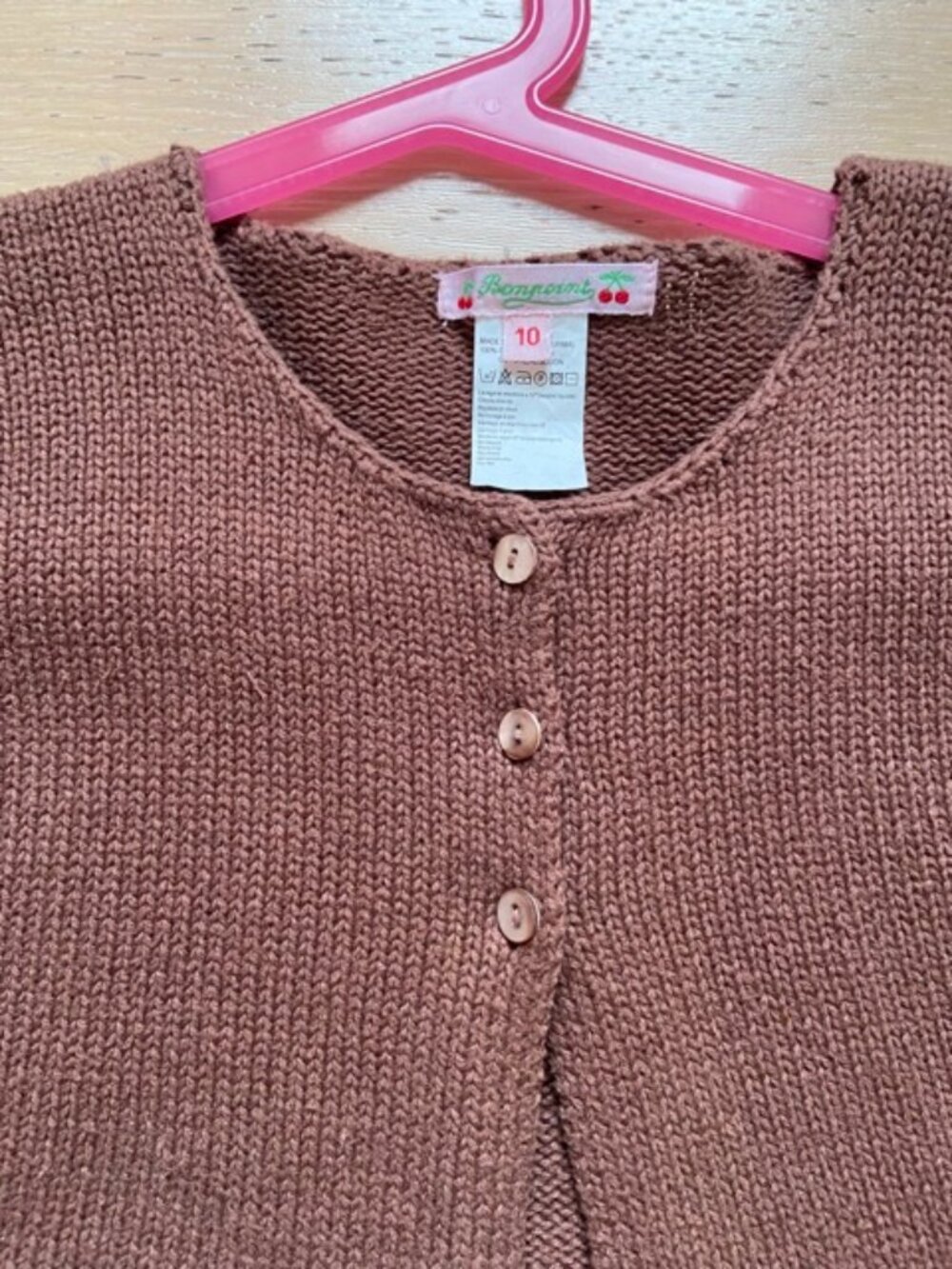 Bonpoint, Kids cotton knit cropped cardigan, burnt pink color, size: 10 yrs